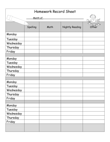 √ Home Schooling Study Record Template