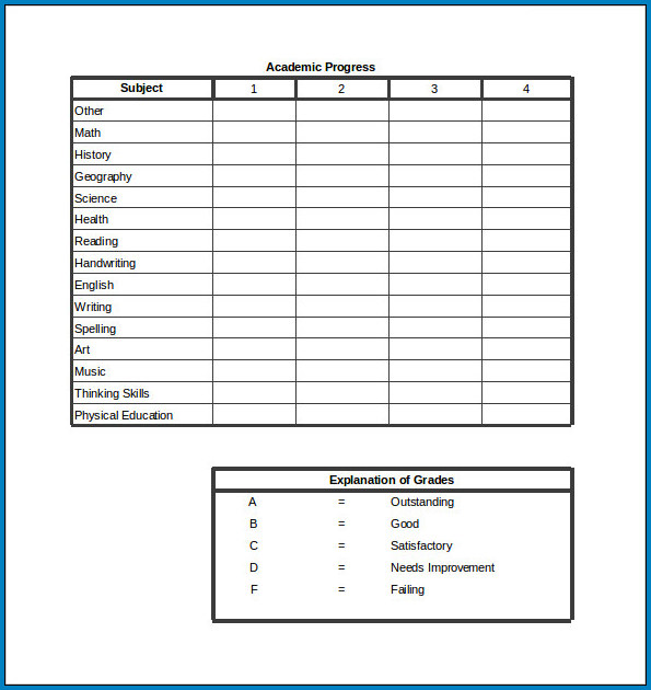 Homeschool Report Card Template Sample