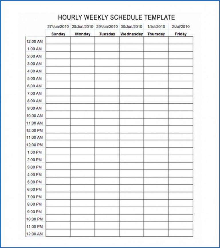 √ Free Printable Hourly Schedule Template