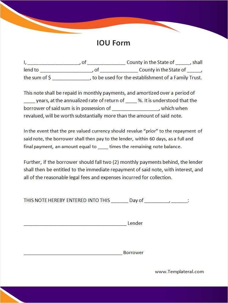 IOU Form Template