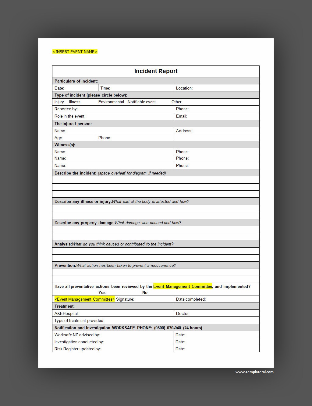 Incident Report Template Incident Report Template Word
