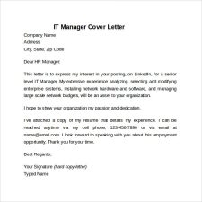 Information Technology Manager Cover Letter Template Sample