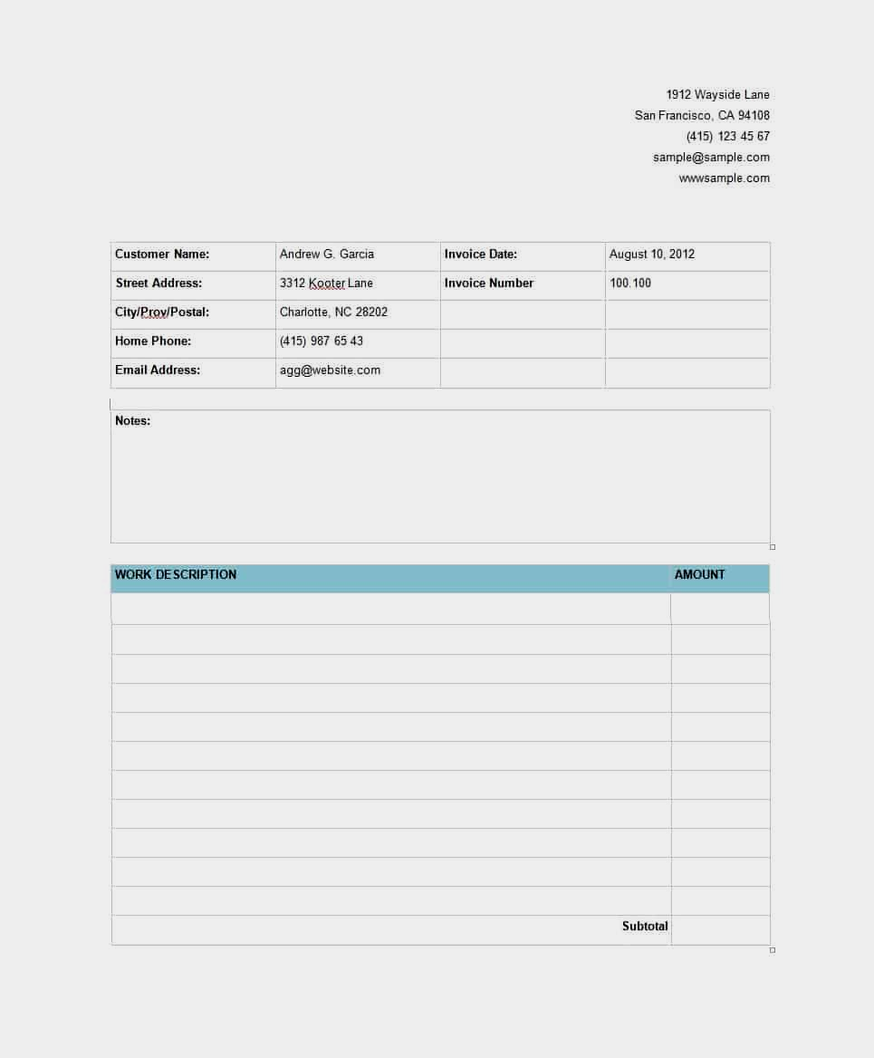 Invoice Template Word Example