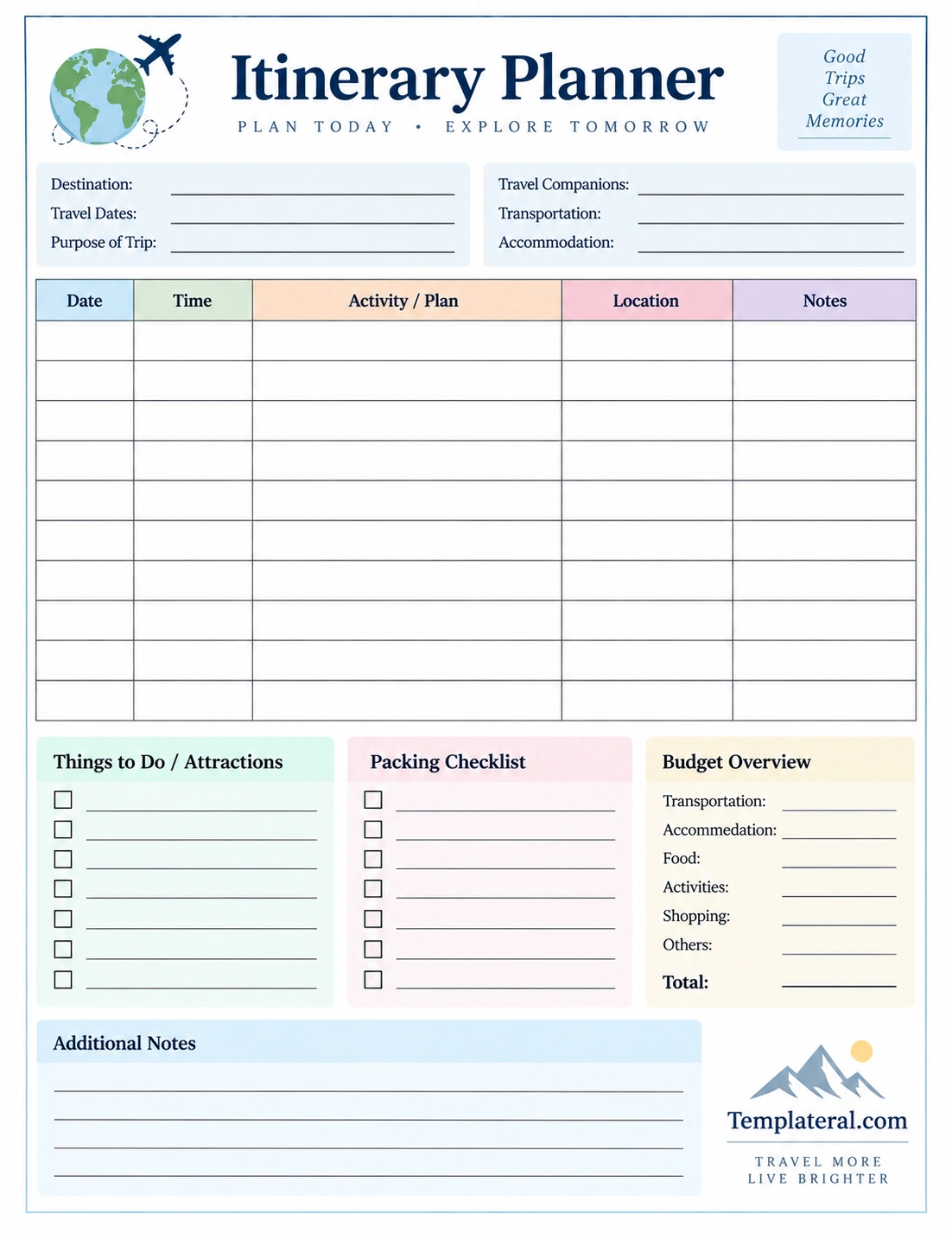 Itinerary Planner Template Itinerary Planner Template