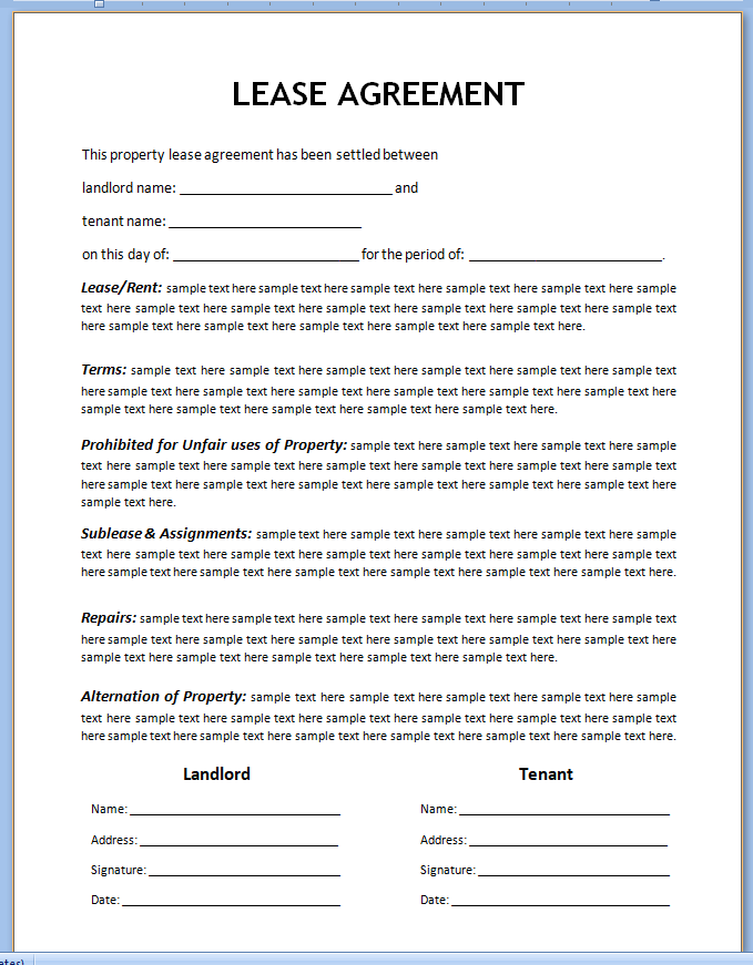 Free Printable Lease Agreement Template