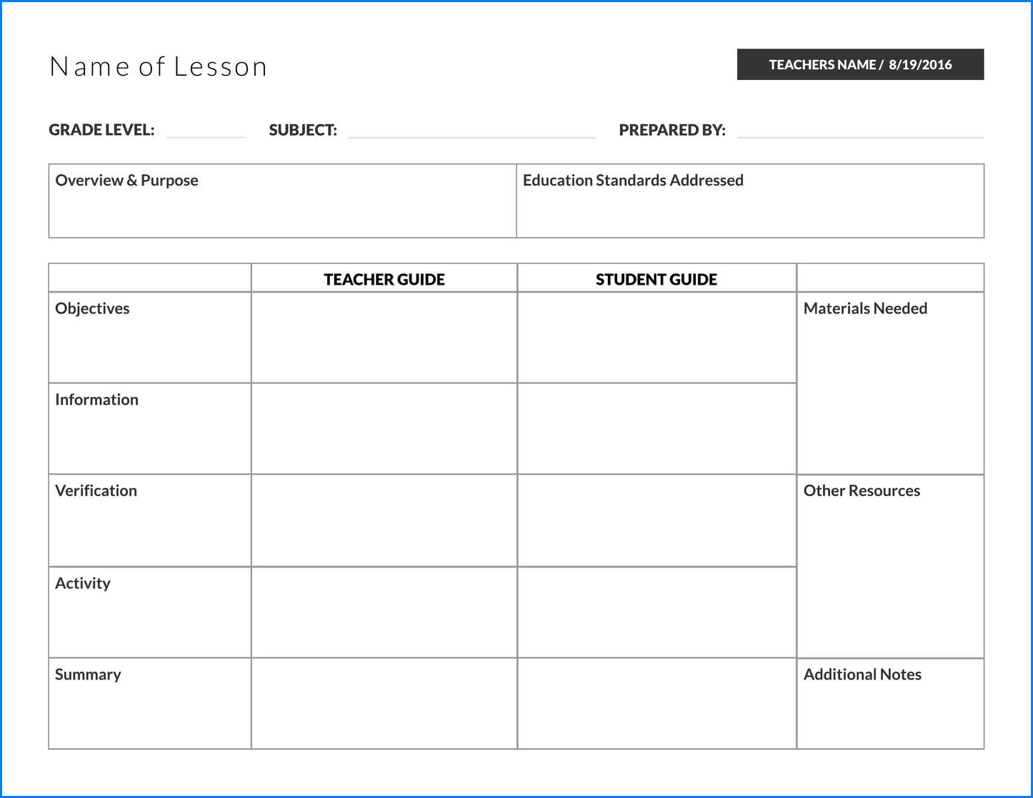 Lesson Plan Template Example