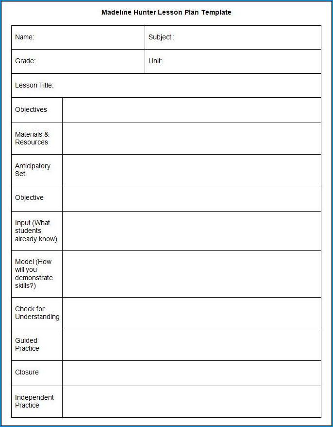 Lesson Plan Template Word Sample