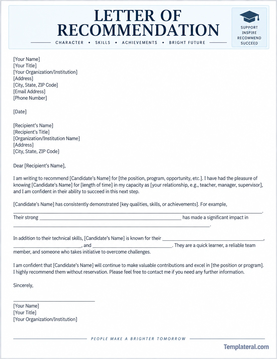 Letter of Recommendation Template