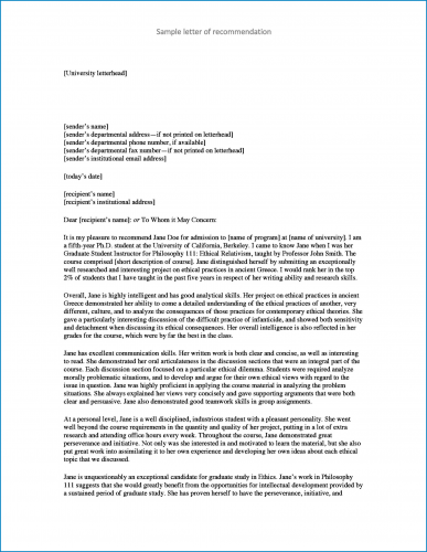  Letterhead For Letter Of Recommendation Templateral
