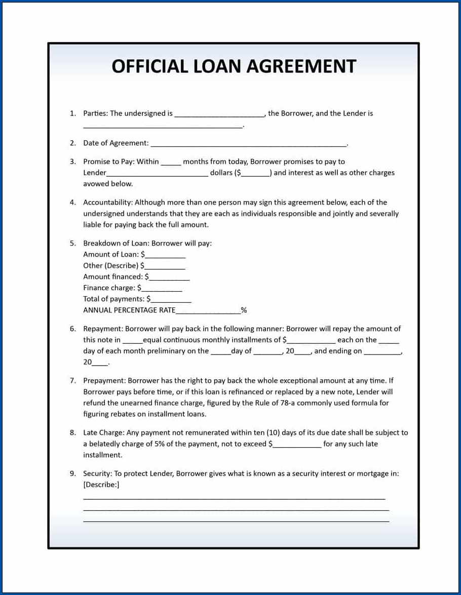 Loan Repayment Contract Template Sample