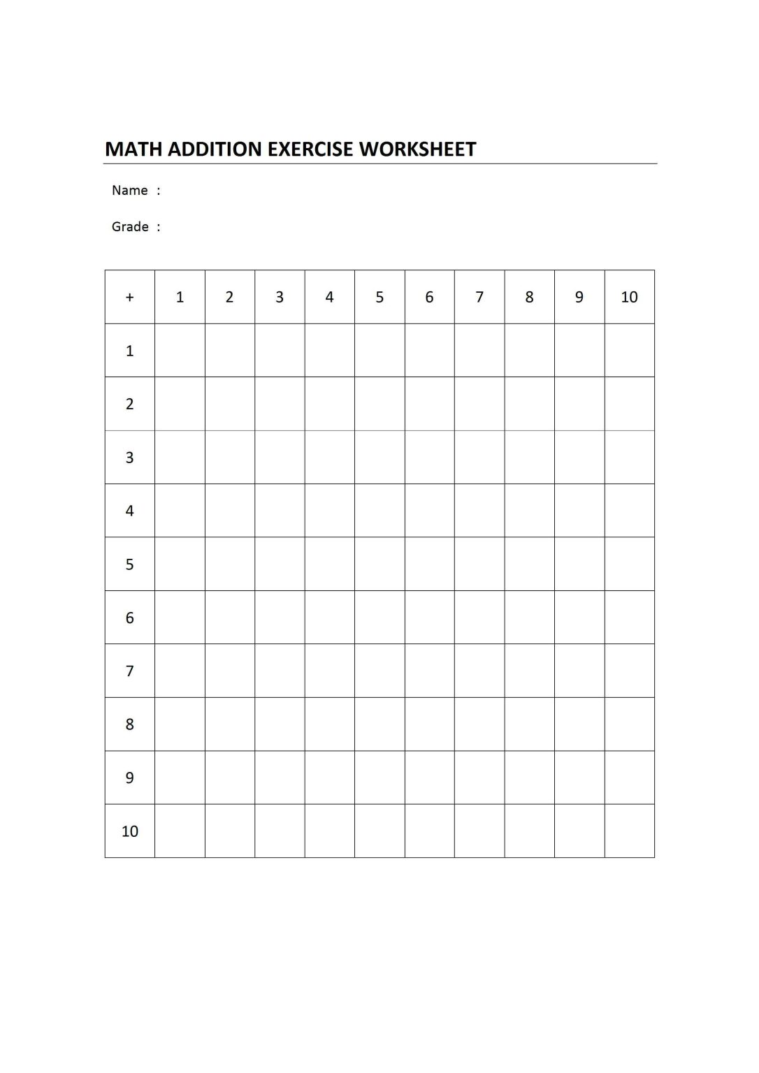 Addition Table Sample √ Math Addition Table Worksheet Template