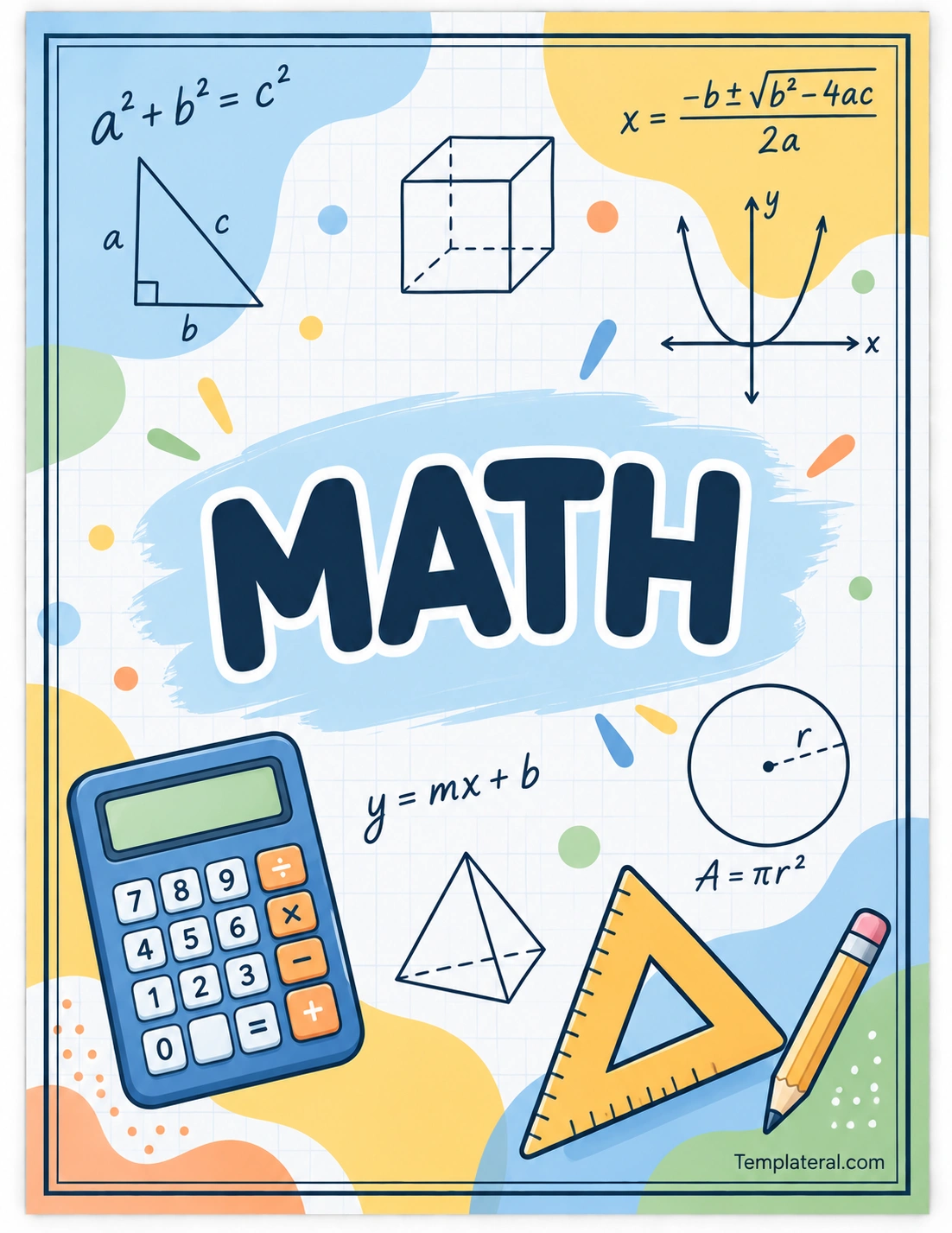 Math Binder Cover Template Printable Math Binder Cover Template with equations graphs geometric shapes and math symbols