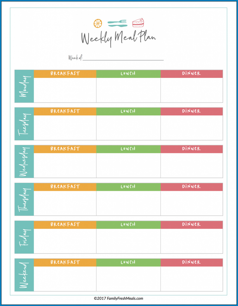 √ Free Printable Meal Plan Template Excel