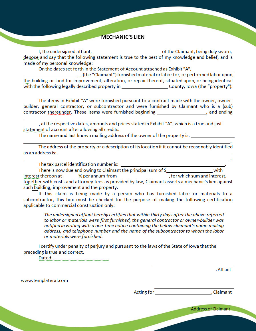 Mechanics Lien Form Free Mechanics Lien Form Template Word
