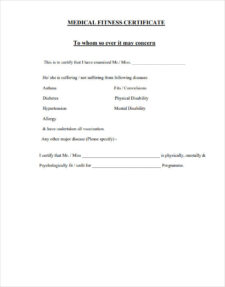 Medical Fitness Certificate Template