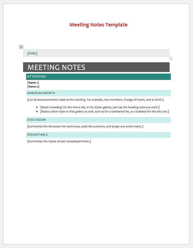 Free Printable Meeting Notes Template