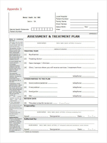 √ Free Printable Treatment Plan Template