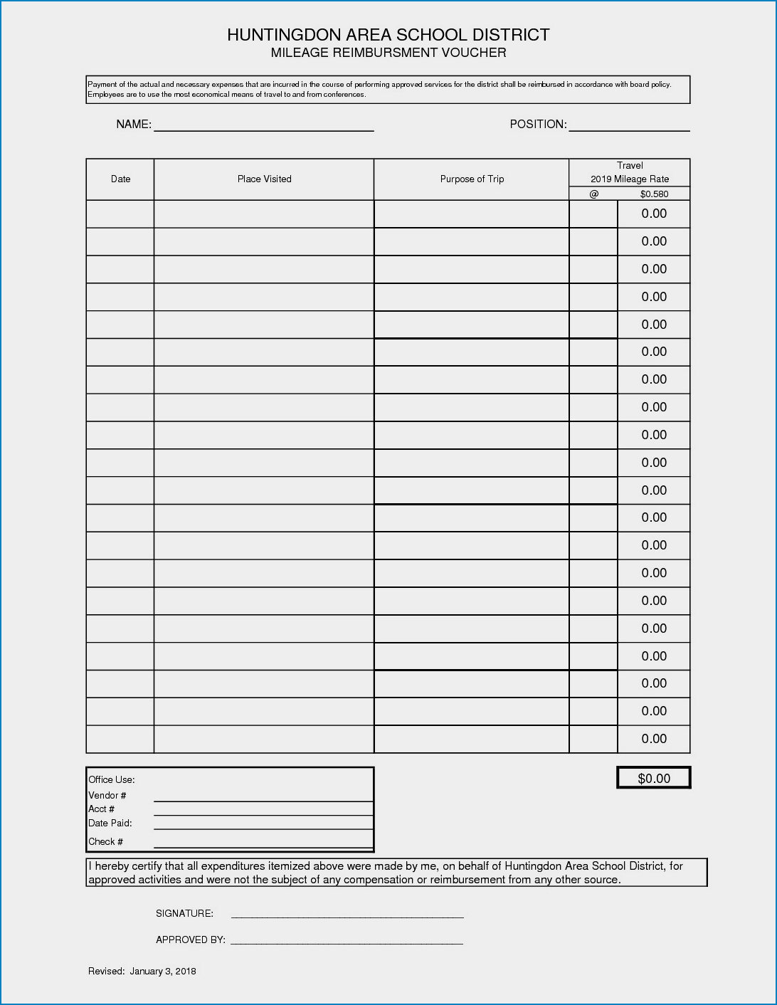 Mileage Reimbursement Form Example