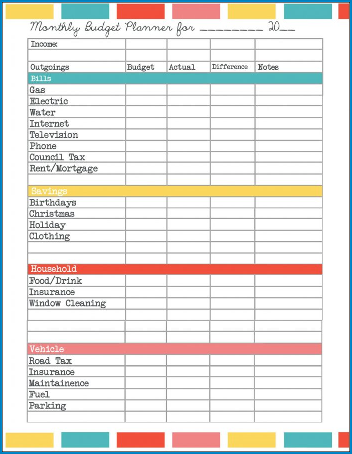 Monthly Budget Planner Template Example