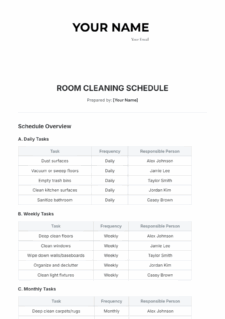 Monthly Cleaning Schedule Template