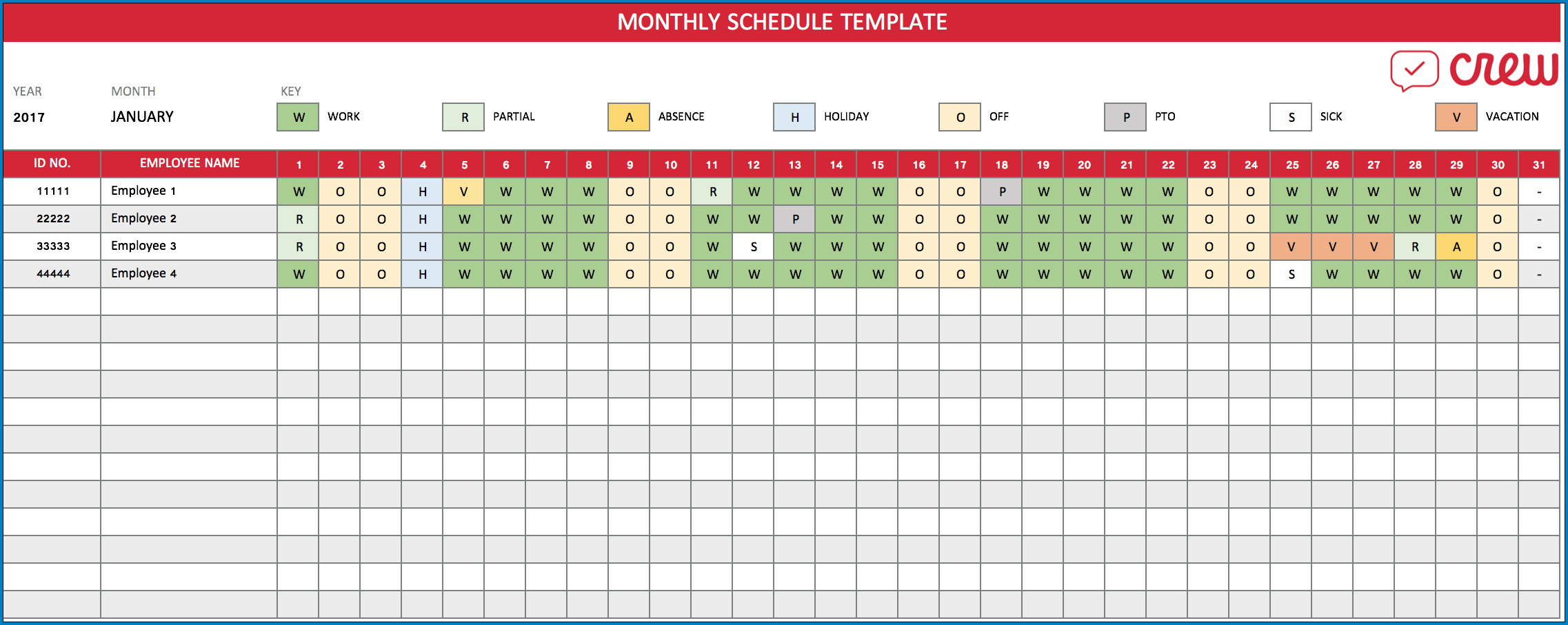 Monthly Employee Schedule Template Example