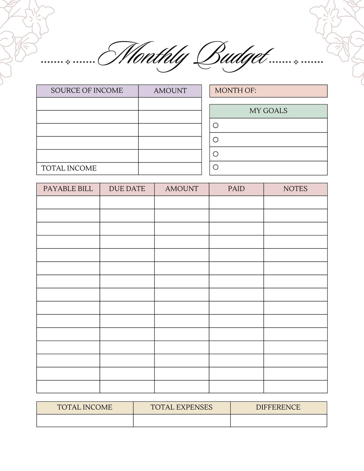 Monthly Expenses Template