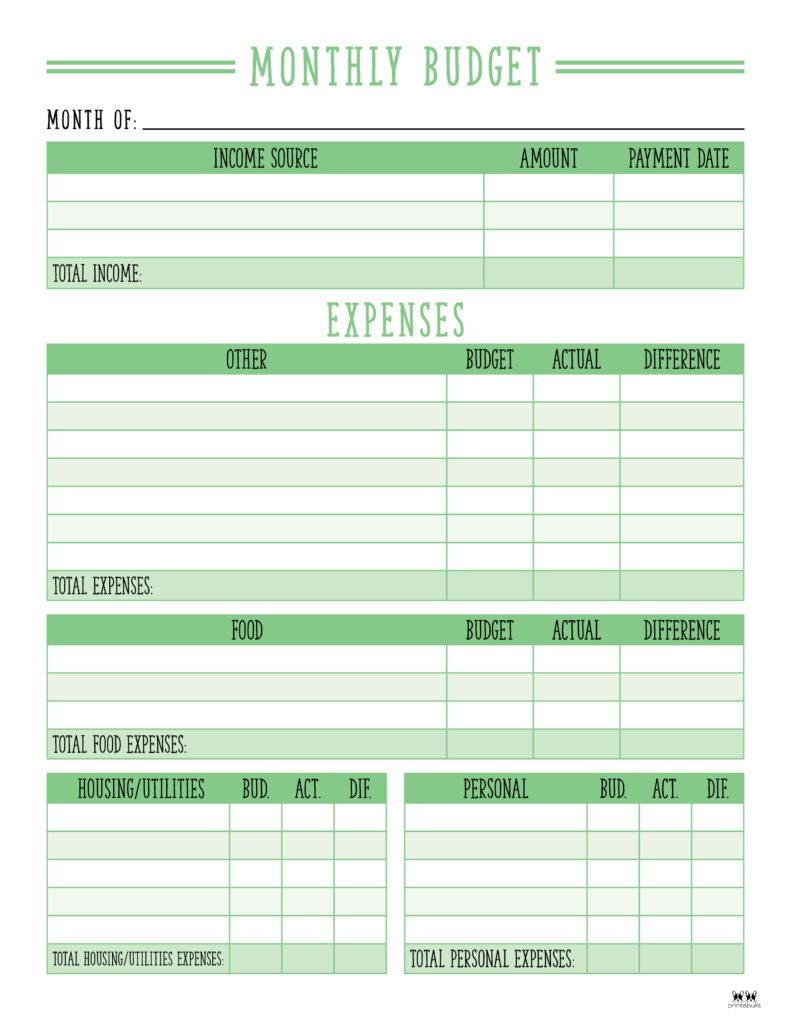 Monthly Expenses Template