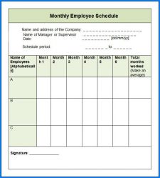 Monthly Schedule Template Example