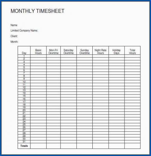 √ Free Printable Monthly Timesheet Template