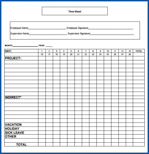 √ Free Printable Monthly Timesheet Template Word