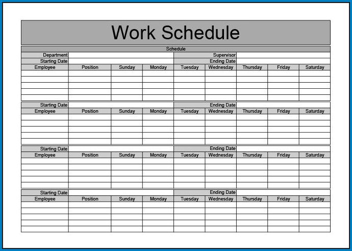 Monthly Work Schedule Template Sample