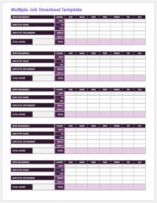 √ Free Printable Multiple Job Timesheet Template