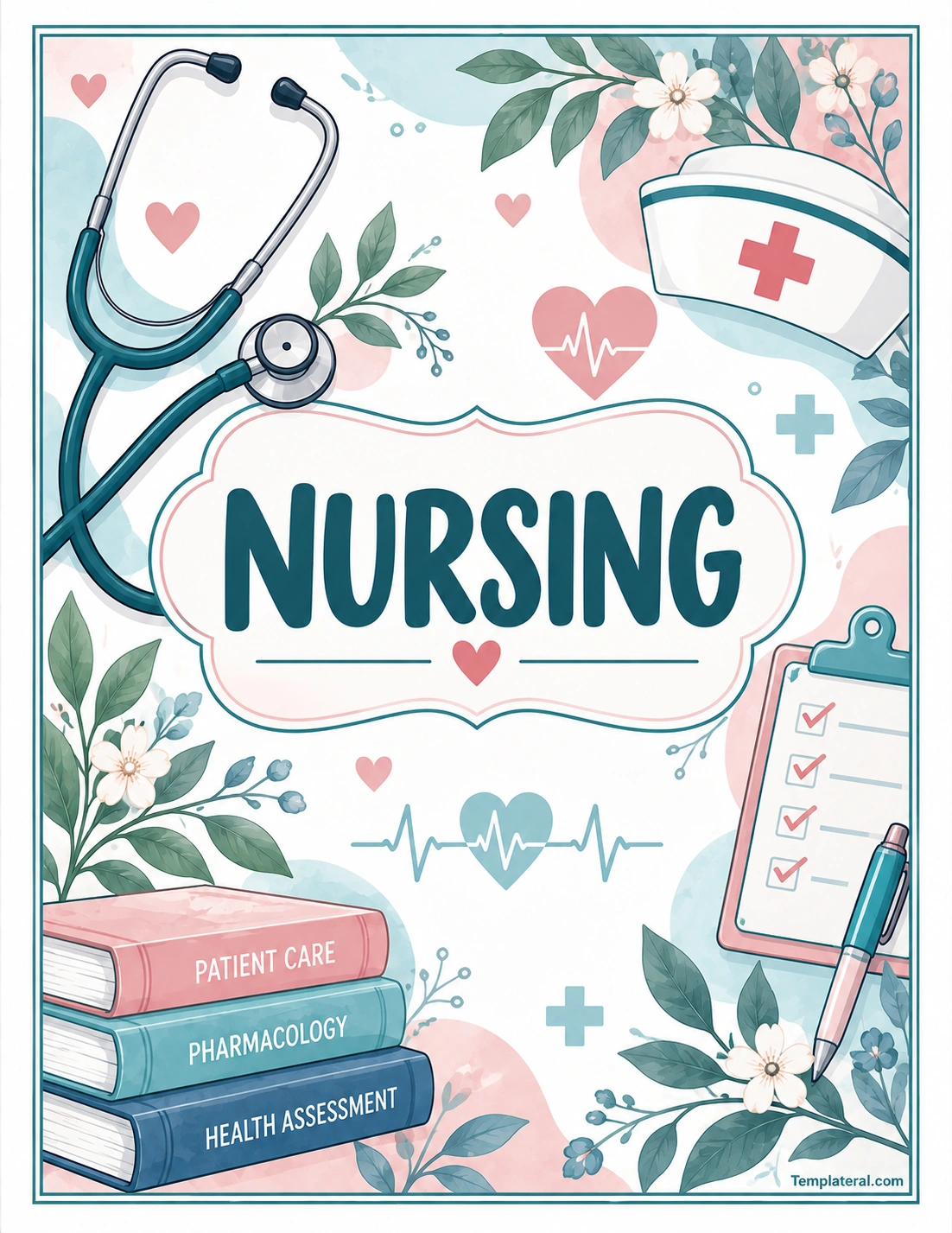 Nursing Binder Cover Template Nursing binder cover template with stethoscope medical cross heartbeat and nursing books