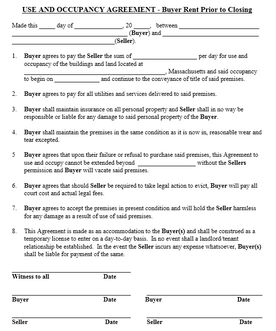 Occupancy Agreement Template Occupancy Agreement Template