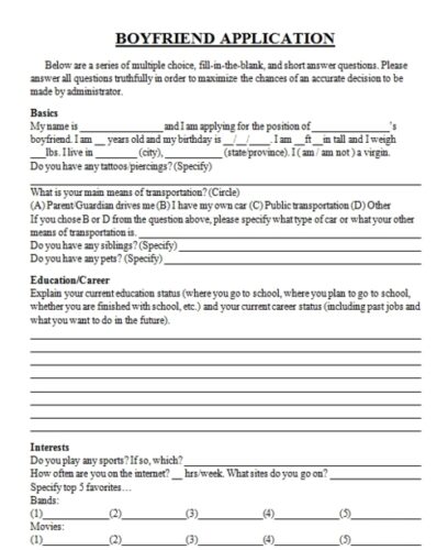 √ Printable Official Boyfriend Application Form