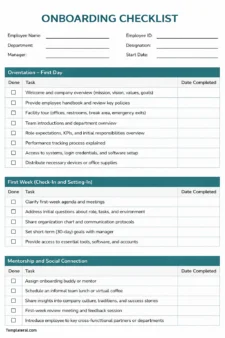 Simple Blank Onboarding Checklist Template