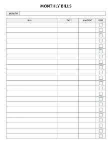 One Year Bill Organizer Worksheet Template Sample