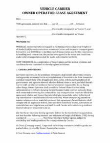 Owner Operator Lease Agreement Template