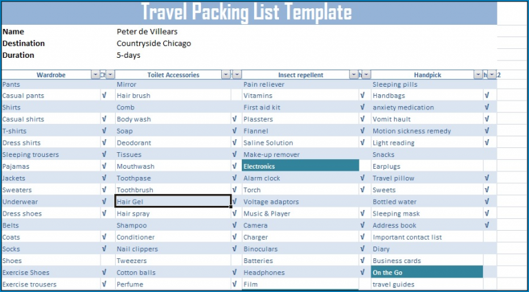 √ Free Printable Packing List Template