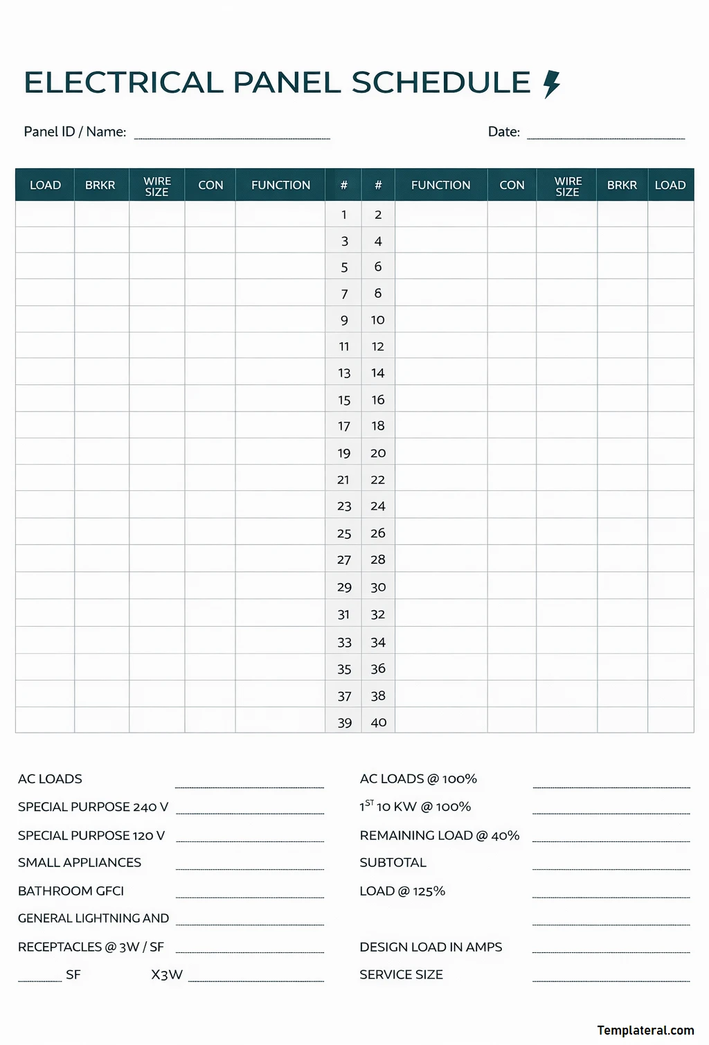 Simple Blank Panel Schedule Template