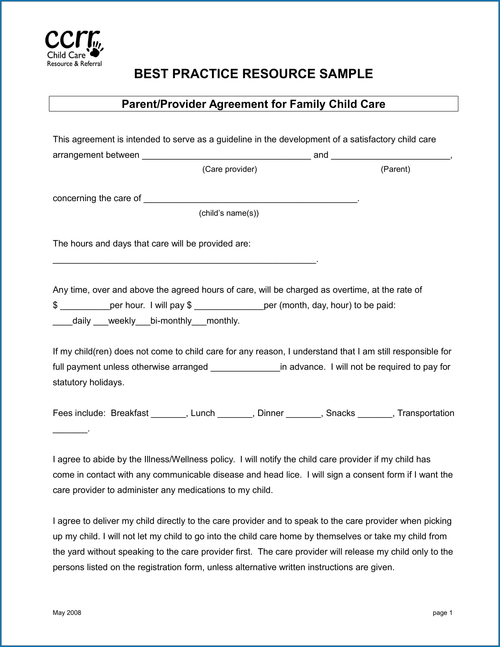 Parent Child Contract Template Example