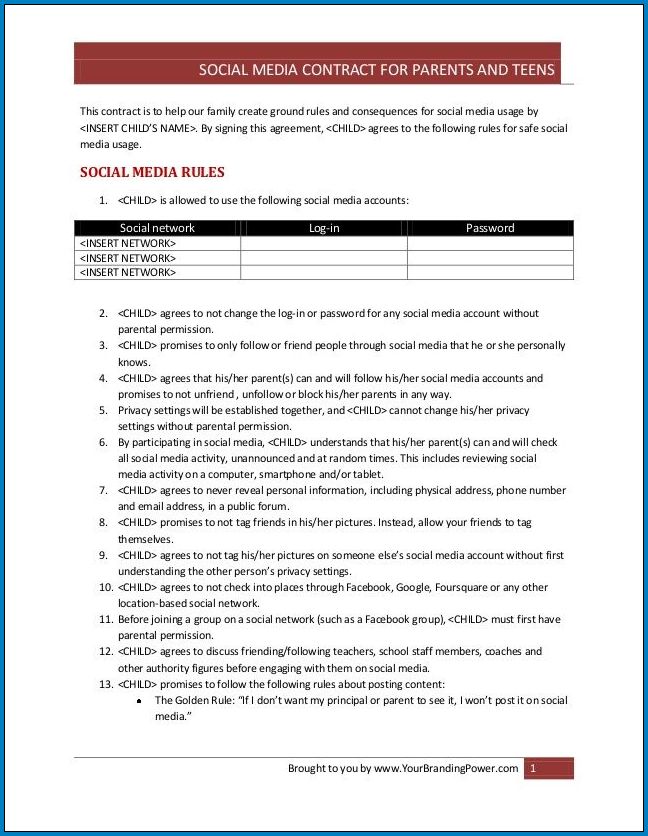 Parent Child Contract Template Sample
