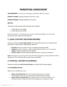 Editable Parenting Agreement Template Word