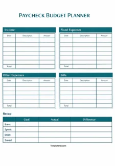 Simple Blank Paycheck Budget Template