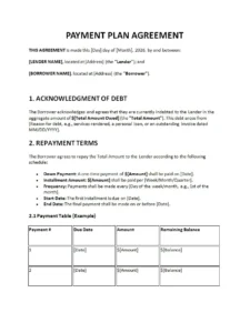 Editable Payment Plan Agreement Template Word