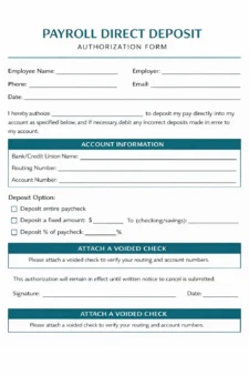 Payroll Direct Deposit Form Template PDF