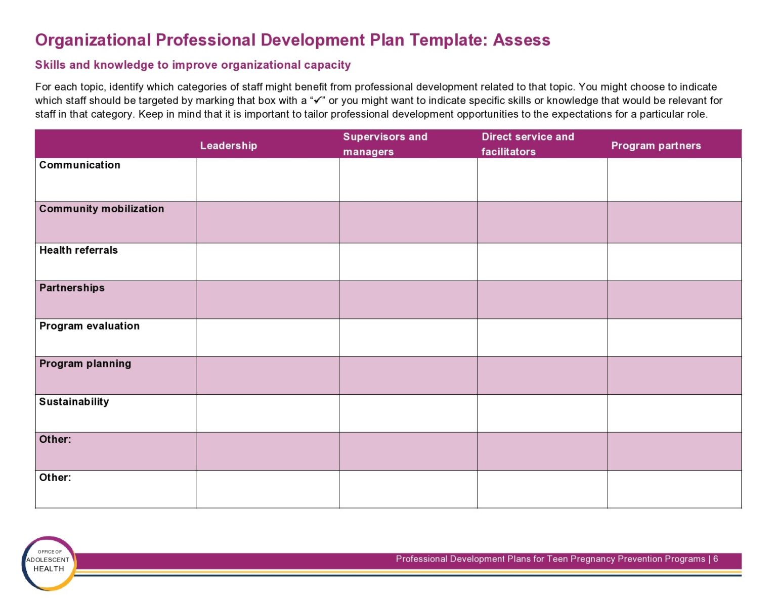 √ Personal Development Plan Template