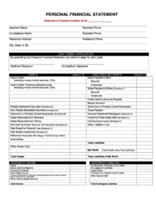 Personal Financial Statement Template