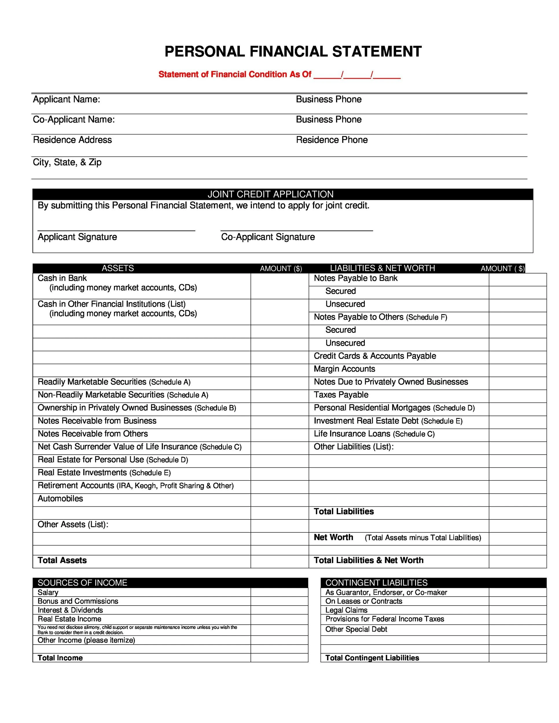 Personal Financial Statement Template Personal Financial Statement Template
