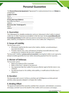 Personal Guarantee Template Word
